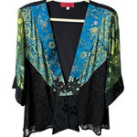 Carina Kimono Cardigan Women L Black Blue Green Silk Mesh Lace Whimsygoth Artsy Size L Photo 0