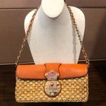 Michael Kors Vintage Rattan Leather Clutch Gold Turn Lock Chain & Leather Strap Photo 2