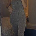 Black and white striped button up jumpsuit Photo 1