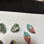 Lot Of 4 Clip On Screw On Earrings 1 Ceramic 2 Enamel 1 Rhinestone Photo 2