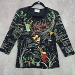 Cactus Bay Black Christmas Holiday Festival Y2K VTG Artsy Print Top Medium Photo 0