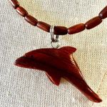 Wood beaded dolphin pendant necklace Brown Photo 3