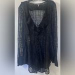 Free People Sheer Black Lace Ruffle V-Neck Button Tunic Mini Dress Size Small Photo 9