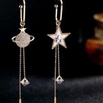 Women's Star Universe Planet Tassel Dangle Drop Earrings Gold Photo 0