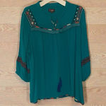 Elegant Teal Embellished Blouse Green Size XXL Photo 0