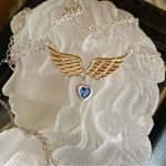 Angel Heart Wings Blue Cz Sterling Silver Necklace Blue Photo 1