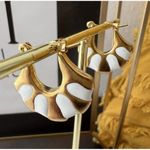 Gold Plated Stunning Egyptian Style Hoop Earrings White Enamel and Gold Photo 1