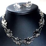 1940’s RHODIUM PLATED SOLID 925 STERLING CHOKER NECKLACE & EARRING STUNNING SET Silver Photo 0