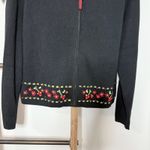 Woolrich  Black Full‎ Zip Cardigan Embroidered Flowers Sweater Size Large Photo 2