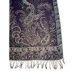 Women's Deep Blue Fringe Trim Paisley Leaf Long Scarf Purple Photo 1