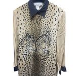 Diane Gilman Vintage 80s 90s Beaded 100% Silk Cheetah Top Blouse Shirt OVERSIZE Photo 0
