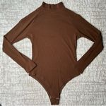 Brown Ribbed Mock Neck Bodysuit Photo 2