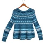 Free People  Through the Storm Sea Blue Fair Isle Chunky Knit Long Sleeve Sweater Photo 1