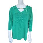 Chico's Travelers Collection by  Green Women's V-Neck Blouse (1) Photo 2