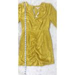 WAYF Yellow Gold Snake Print Long Sleeve Mini Dress Ruched Low Cut Large New Photo 13