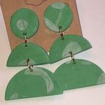 Green and White Geometric Retro Boho Clay Earrings Photo 0