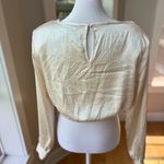 EXPRESS  Ivory Cream Satin Long Sleeve Cropped Shoulder Pad Blouse Top Size Small Photo 3