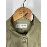 Hale Bob  Satin Button Front Top Small Silk Blend Olive Puff Sleeves Photo 3