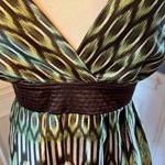 Boho Dress Spaghetti Strap Earthy Brown Green Silky Fit and Flare Photo 4