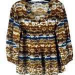 Figueroa & Flower Tie Dye Leopard Blue Gold Boho Blouse Medium Brown Photo 0