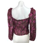 ASTR The Label Red Maroon Floral Sheer Long Sleeve Crop Blouse Top Size M Photo 1