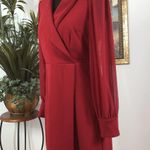 Shelby & Palmer Shelby Palmer Women Wrap Dress Red Long Sleeve Suplice Shawl Collared Sz 6 Boho Photo 3