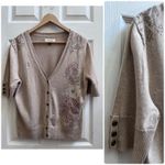 Sonoma Life + Style Embroidered Gem Embellished Short Sleeve Cardigan Large Brown Photo 11