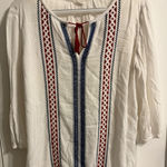 Caslon Embroidered Peasant Top Bohemian Blouse 3/4 Sleeve White Size S Photo 0