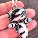 Natural Buffalo Turquoise & Moonstone Gemstone Sterling Silver 2.5” Pendant Photo 2