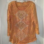 Reba  Orange Dye/Vintage Wash Print 3/4 Sleeve Top size L Photo 0