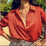 Pretty Little Thing Satin Bohemian blouse top XSMALL burnt orange long sleeve NWOT Photo 2