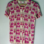 TSE  Button Down Short Sleeve Cashmere Cardigan Pink Floral Medium Photo 0