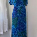 Vintage Y2K Kloz Lyne Royal Blue & Dark Green Abstract Print Layered Maxi Dress Size M Photo 0