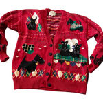 Susan Bristol  Red Scottish Terrier Argyle Knit Cardigan vintage Small 1992 Photo 0