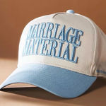 Anthropologie Marriage Material Blue White Trucker Cap Hat BrideMerch Photo 0