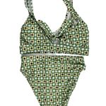 Modcloth Floral Two Piece Bikini Swimsuit Front Tie Retro Beach Green XS/S NWOT Photo 1