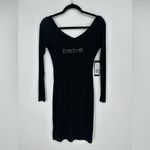 Bebe Long Sleeve Logo Dress Swarovski Crystal Rhinestone Black Style 701822 Sz S Photo 2