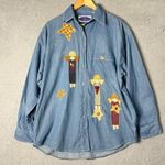 Blue Diamond Shirt Womens M Blue Embroidered Long Sleeve Denim Button Down Shirt Size M Photo 0