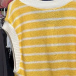 ZARA Yellow and White Striped V-Neck Sleeveless Knit Sweater Medium (NWT) Photo 7