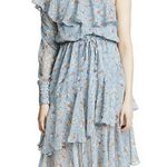 Anthropologie Valencia and vine one shoulder floral tiered blue flowy dress XS Photo 0