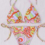 Micro Floral Print Halter Triangle Bikini Cheeky Bathing Suit Two Piece Large Multi Photo 1