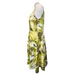 Ann Taylor  Olive Lime Green Abstract Pattern V-neck Midi Dress Small 6 Photo 3