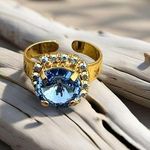 Handcrafted ring made with light sapphire Swarovski crystal size adjustable Gold Photo 0
