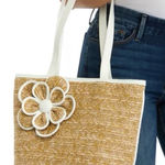 Bueno  Tan and White Tote with Floral Accent Photo 0