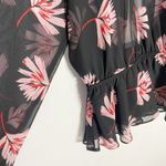 EXPRESS Black & Pink Floral Palm Print Sheer Dressy Top w/ Cut Out Accents XS Photo 5