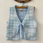 Stoosh  Quilted Patchwork Tie Front Light Puffer Vest Blue Floral L Photo 0