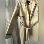 Dennis Basso Classic Natural Trench with Striped Belt hooded buttons cotton sz M Photo 6