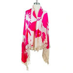 HOT PINK AND WHITE FLORAL HIBISCUS SCARF TASSELS 60x48 Photo 1