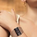 Women Rectangular Cuff Bracelet Watch Fashion Rosh Gold with Black Dial Photo 1