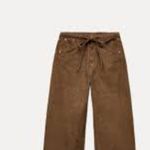 ZARA NWOT drawstring corduroy pants Belted Chocolate brown 10 Wide Leg Photo 3